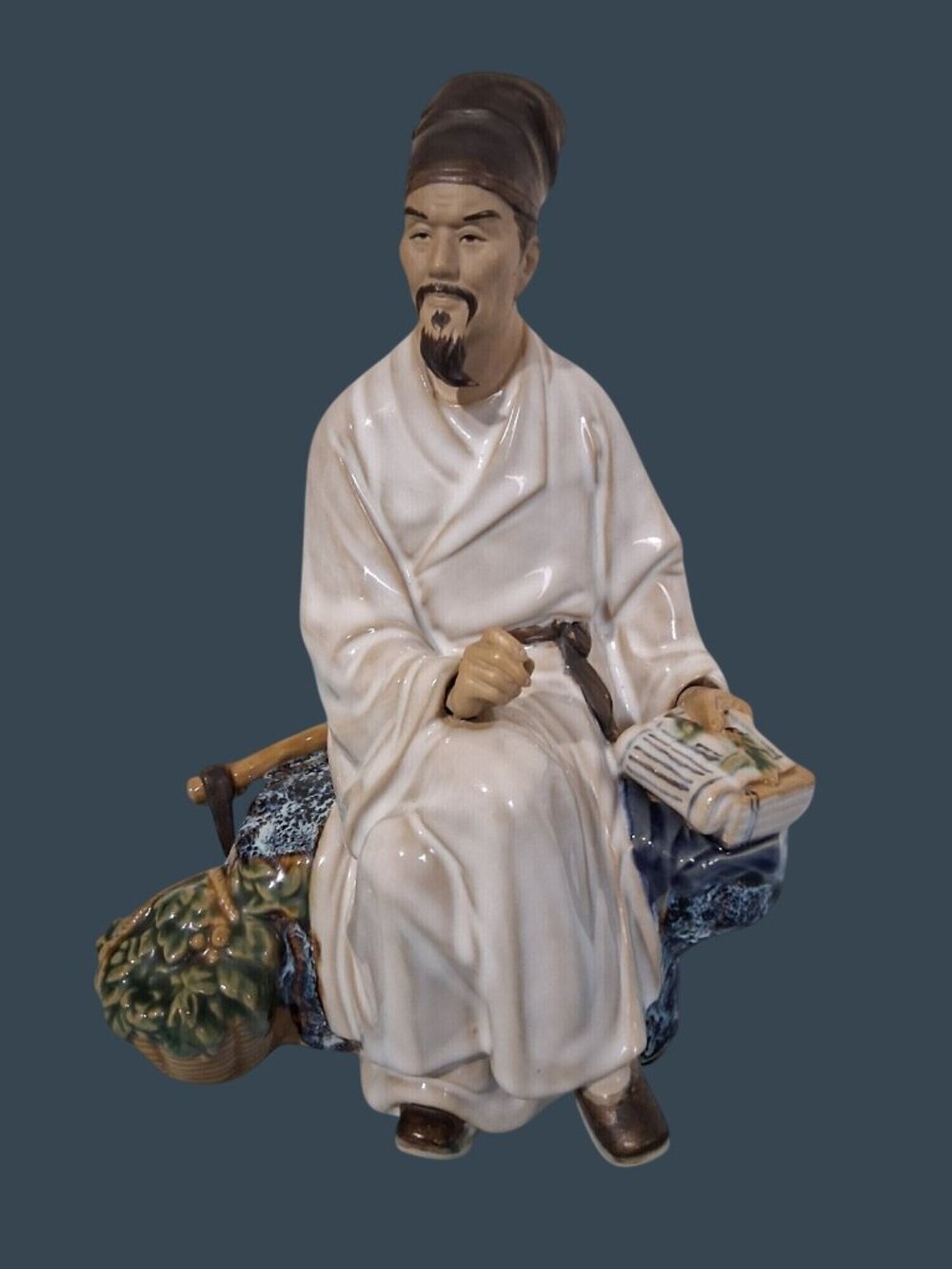 Vintage Chinese Mudman Doctor Herbalist Scholar Clay Statue Sculpture Figurine